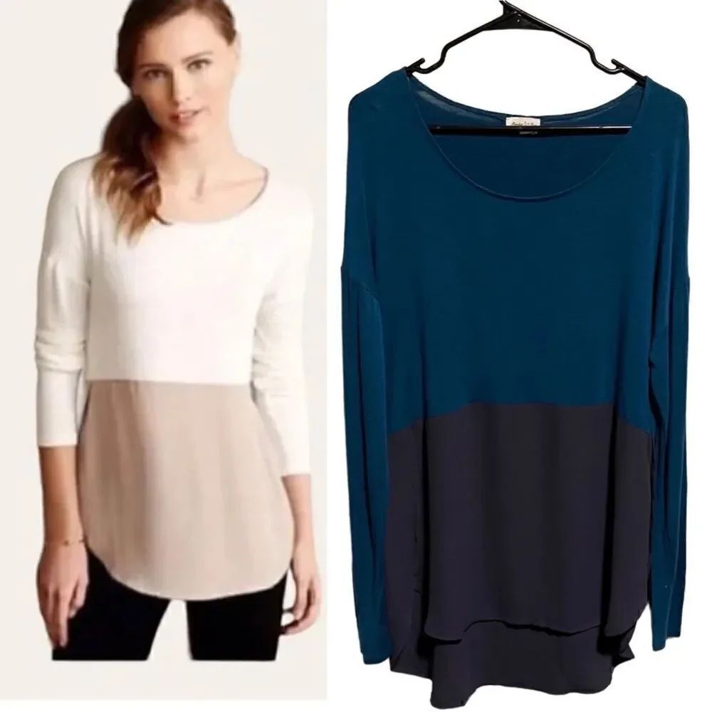 Anthropologie- {Meadow Rue}- Women’s Mixed Media Long Length Runic Blouse, Large